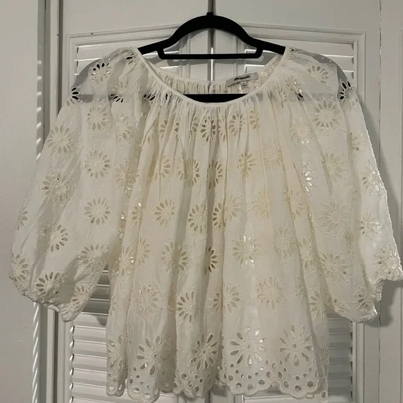 Madewell Embroidered Shirred Puff Sleeve Top - Picture 9 of 16
